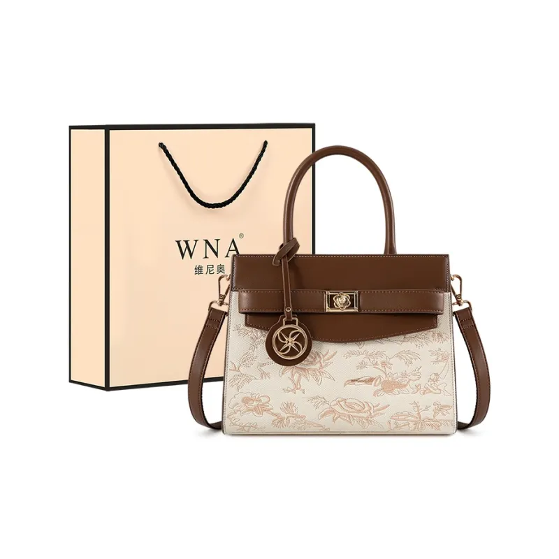 Vigno Synthetic Leather Handbag, One Shoulder, Crossbody Bag Women's Brown White-2