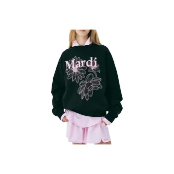 MARDI MERCREDI SS25 SWEATSHIRT TRIPLE FLOWER_BLACK PINK Sweatshirt Korean Style Women's Black/Pink