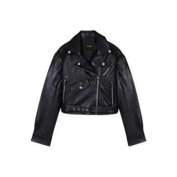 Maje Belted Cropped Leather Jacket