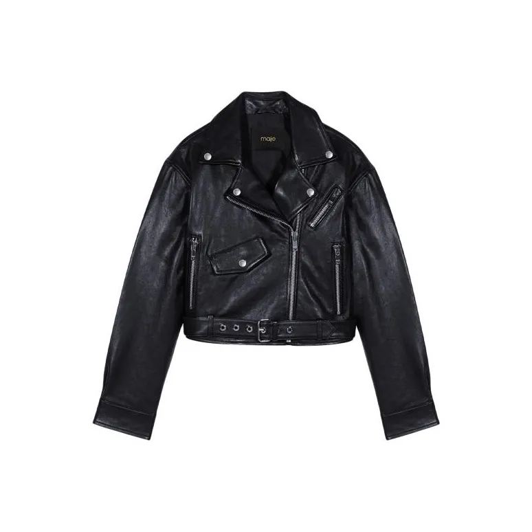 Maje Belted Cropped Leather Jacket-0