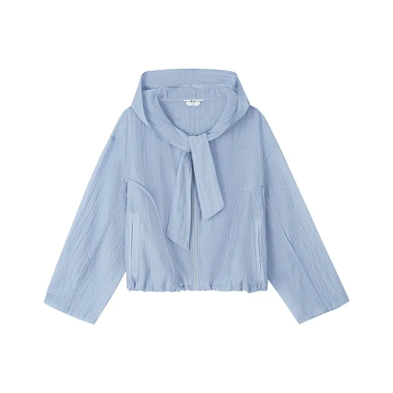 Pit Cropped Coats Women's Light Blue-0