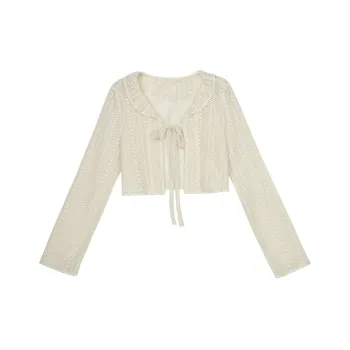 SNBL Cropped Coats Women's Ecru Cardigan