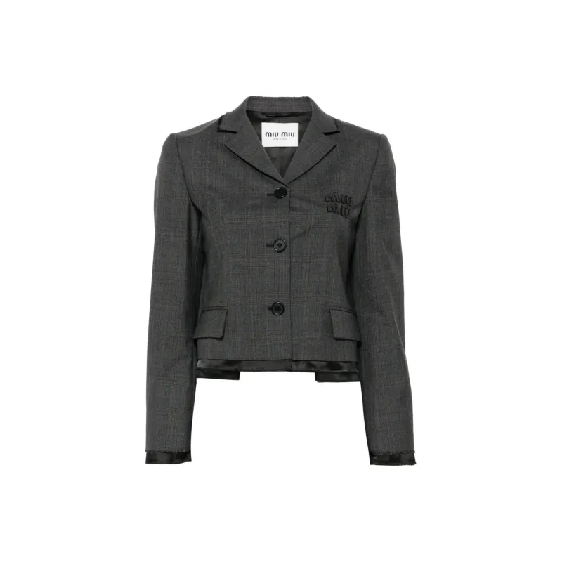 MIU MIU Tartan Print Cropped Jacket 'Slate Grey'-0