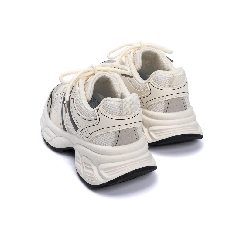 HUANQIU Breathable Coverage Height Increase Low Top Chunky Sneakers Women's White Black-6