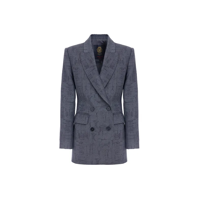BESIONIA FW23 Business Suits Coats Women's Gray Floral Pattern-0