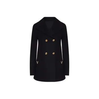 Valentino VLogo Plaque Long-Sleeved Peacoat