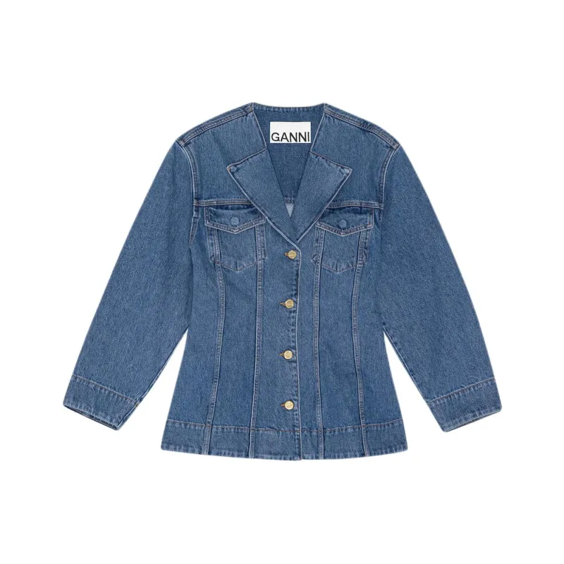 GANNI Tailored Denim Blazer-0