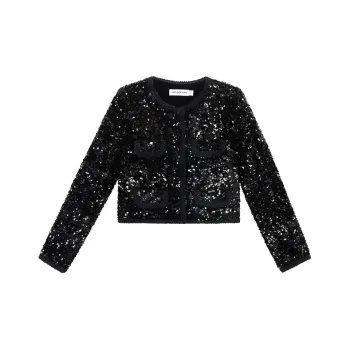 Self portrait Cropped Coat Women's Classic Black