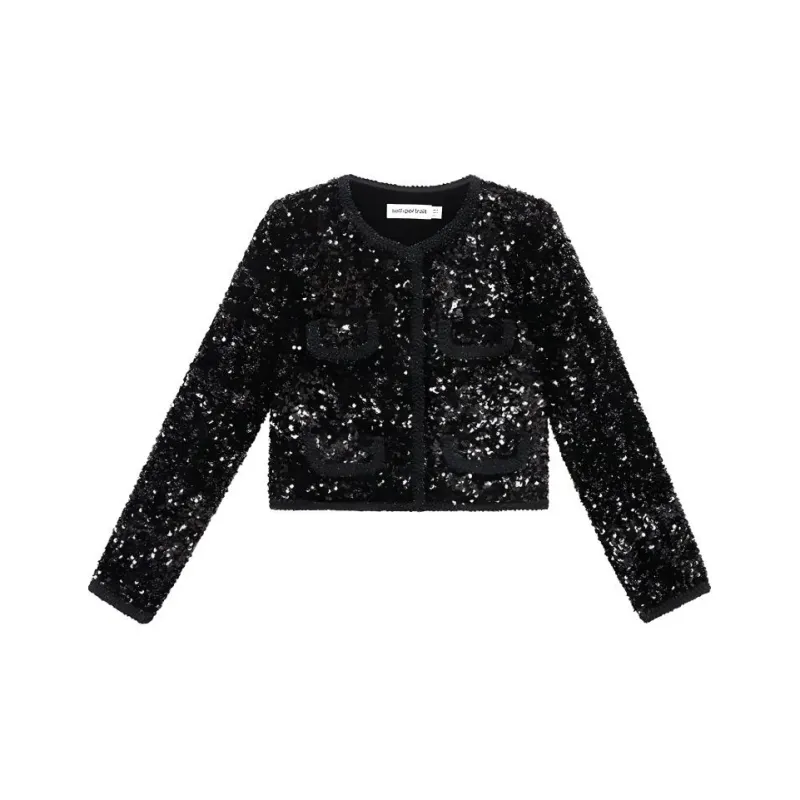 Self portrait Cropped Coat Women's Classic Black-0