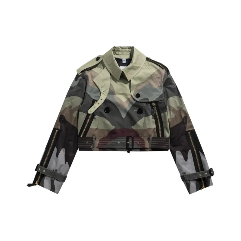 Burberry Camouflage Print Cotton Cropped Trench Coat 'Multicolor'-0