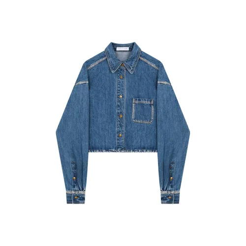VEGA CHANG Denim Jackets Women's Submerged Aqua Blue