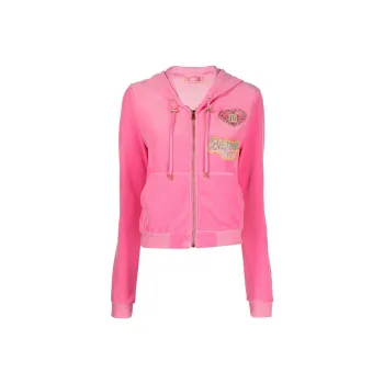 BALMAIN X Barbie Cropped Velvet Zipped Hoodie With Badges 'Rose Pink'