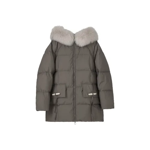 Fstudio Korean Style Long And Languid 90 Fill Power White Duck Down Fur Collar Down Jacket Coat Women's