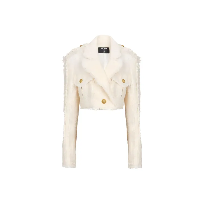 BALMAIN Cropped Coats Women's Beige-0