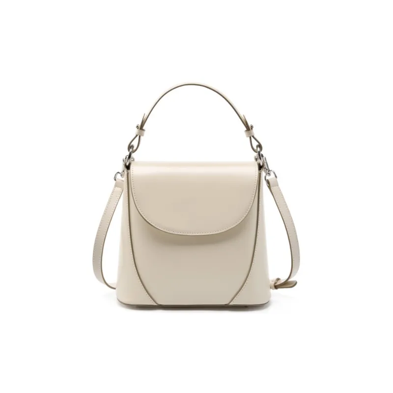 PESASRIE Cow Leather One Shoulder Handbag Women's Brown/Black/White-7