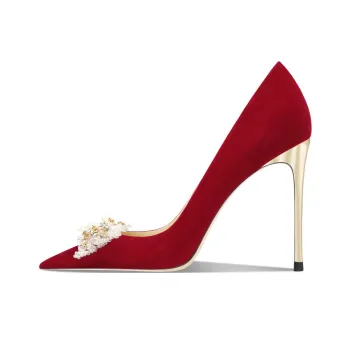 CHUYANG Slim Heel High Heels 6cm8cm10cm Women's Velvet Red Bowknot
