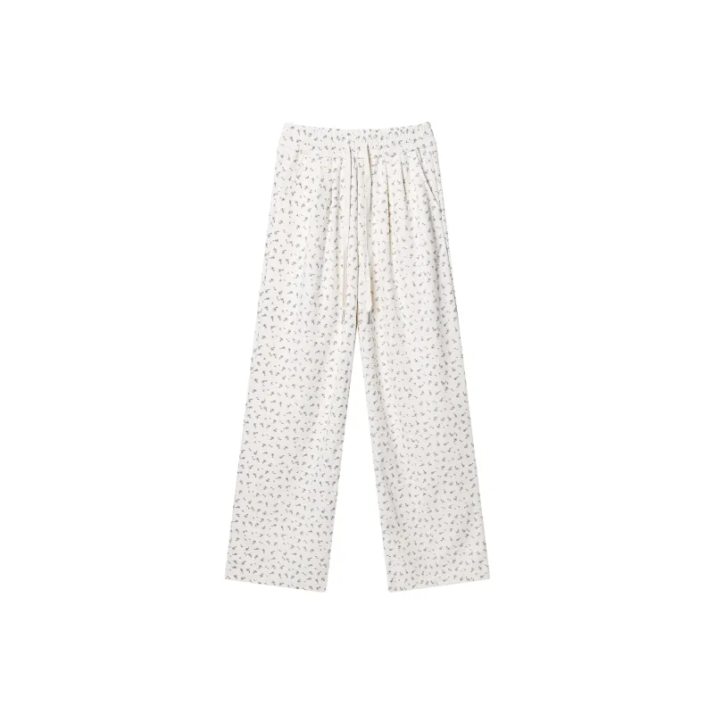 Wen Shan Casual Pants Women's White Small Floral Pattern-0