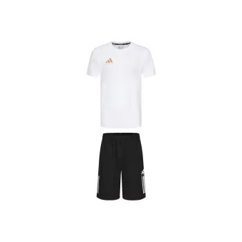 Adidas TAEKWONDO Casual Sportswear Men's Set White Short-Sleeved Shirt+Black Shorts