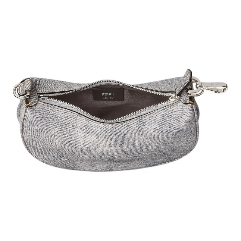 FENDI Fendigraphy Cow Leather Hobo Bag, One Shoulder Handbag Mini Women's Gray-2