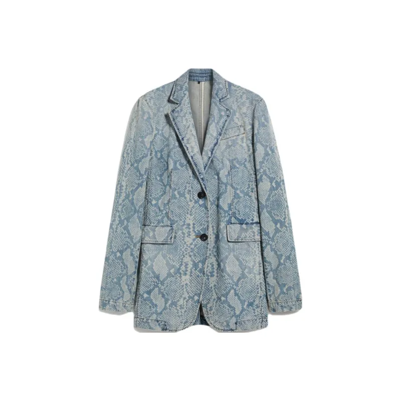 SportMa Blazer In Denim Con Stampa Pitone Business Suit Coat Women's Blue-0