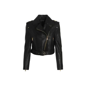 BALMAIN Chain Quilted Leather Crop Jacket Black