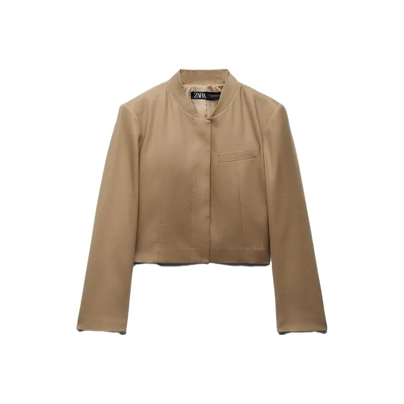 ZARA Cropped Coats Women's Tan-0