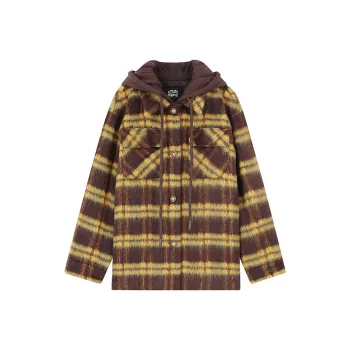 ELF SACK Vintage Preppy Style Plaid Wool Coat Women's Warm Yellow Coffee Plaid Pattern