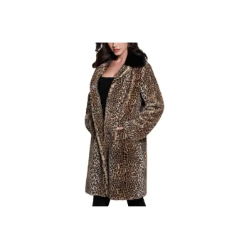 GUESS Petra Faux-Fur Leopard Coat Coats Women's Brown