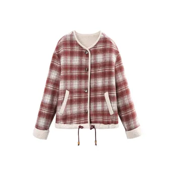 A Paradise For Awakening Cropped Coats Women's Red Plaid