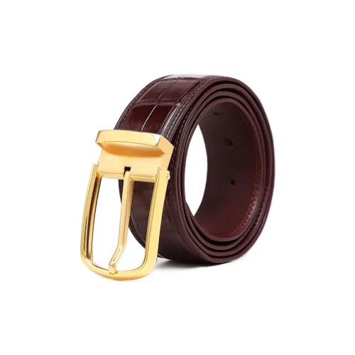 V.V.Brown Crocodile Belly Leather Belts Men's 3.8cm