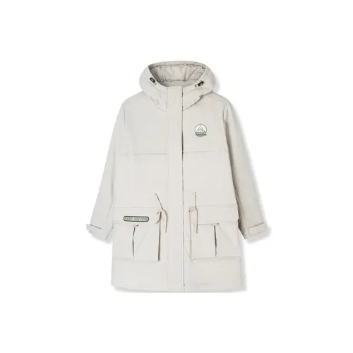 Anta Solid Color Hooded Mid-Length Puffer Jacket Women's Gray