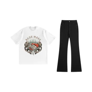 BAGE Casual Sportswear Unisex White Black Jeans
