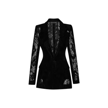 OSCAR DE LA RENTA Flocked Floral-lace Blazer