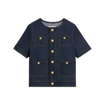 CELINE Cropped Jacket In Raw Wash Denim