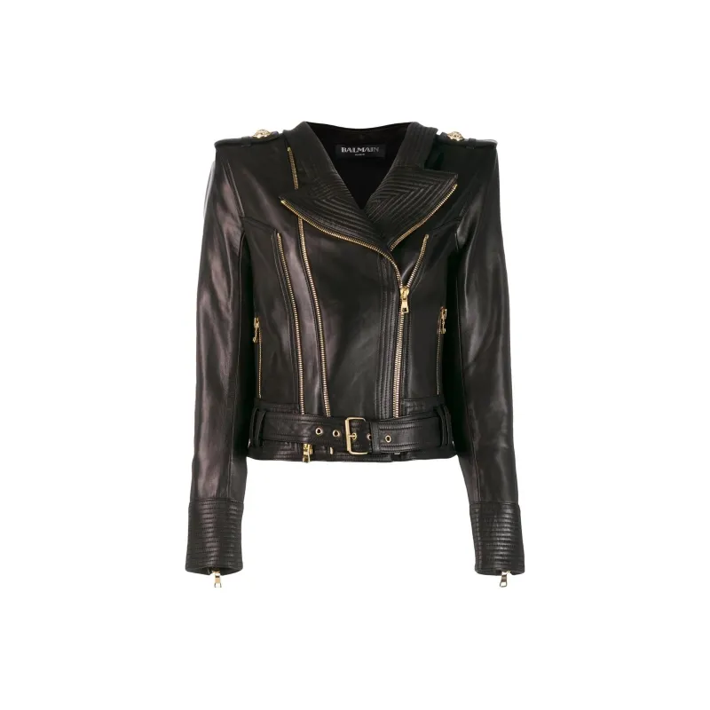 BALMAIN Leather Jackets Women's Black-0