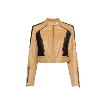 PINKO Colour-block Panelled Leather Jacket