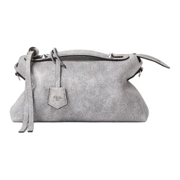 FENDI By The Way Series Leather Handbag Medium Size Women's Gray