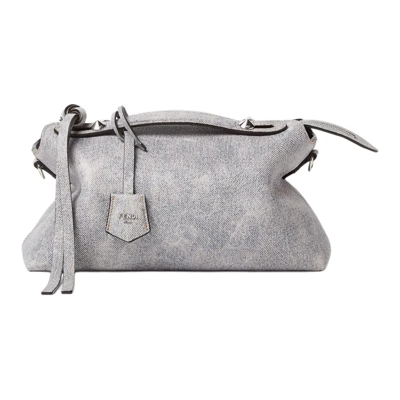 FENDI By The Way Series Leather Handbag Medium Size Women's Gray-0