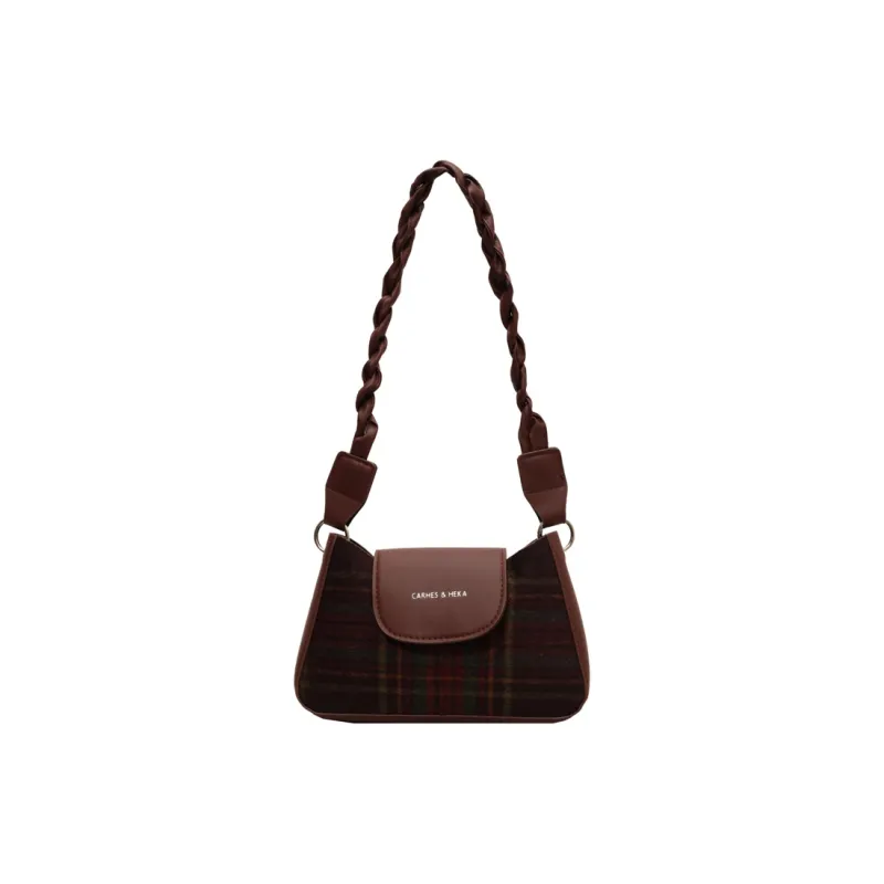 RIVMIND Woolen Underarm Shoulder Bag Women's Red/Green/Coffee-0