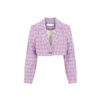 GANNI Checked Cropped Blazer