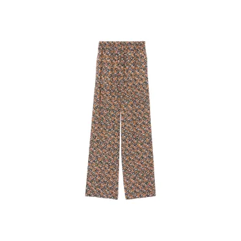 Burberry Monogram Print Silk Wide Leg Trousers Orange Multi
