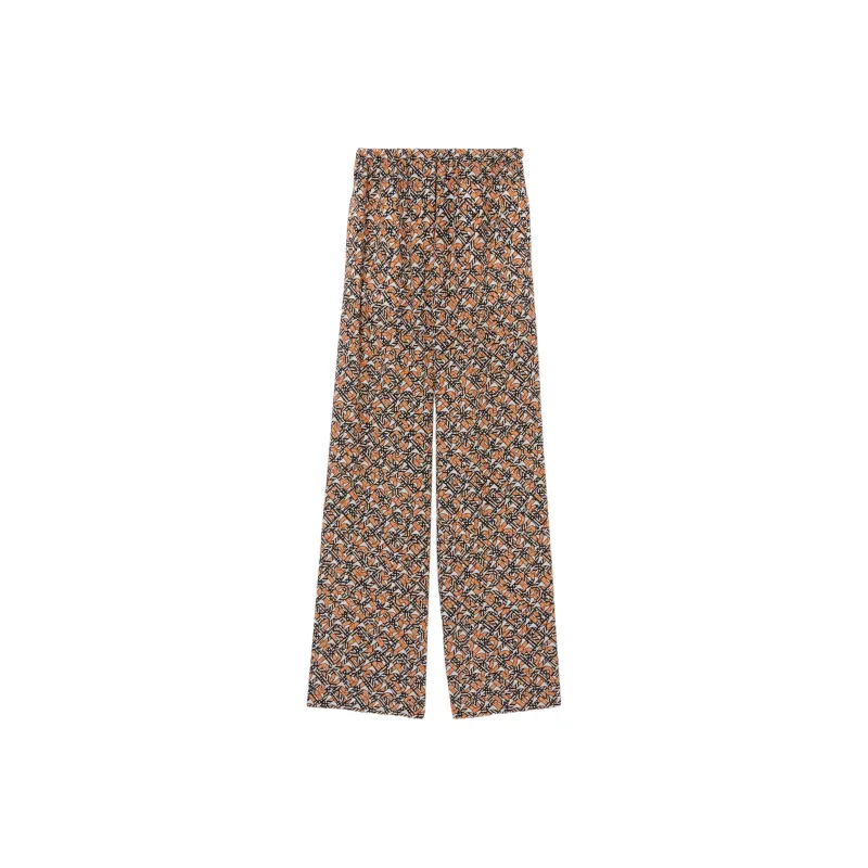 Burberry Monogram Print Silk Wide Leg Trousers Orange Multi-0