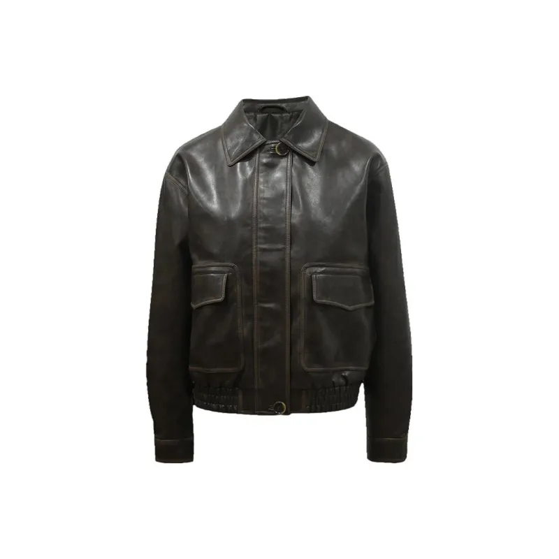Little pull Leather Jackets Women's Coffee-0