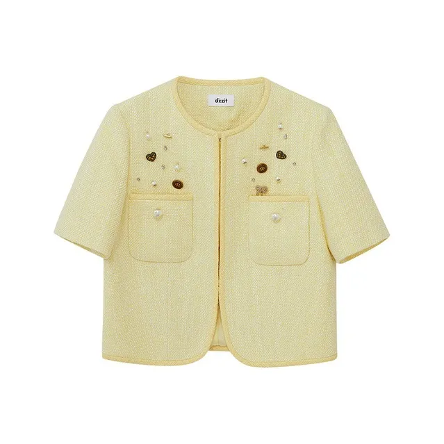 D'zzit Cropped Coats Women's Light Yellow-0