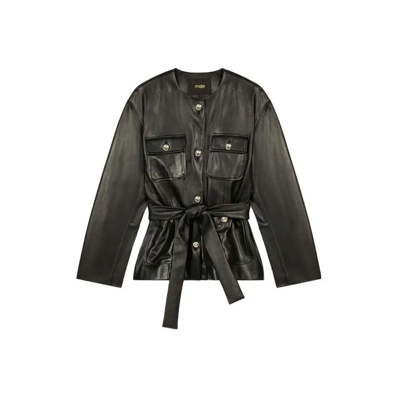Maje Leather Jackets Women's Black-0