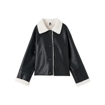 OUNIXUE Leather Jacket Women's Black