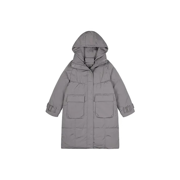 MOPB Solid Color Hooded Loose Fit Thickened Mid Length Puffer Jacket Women's-3