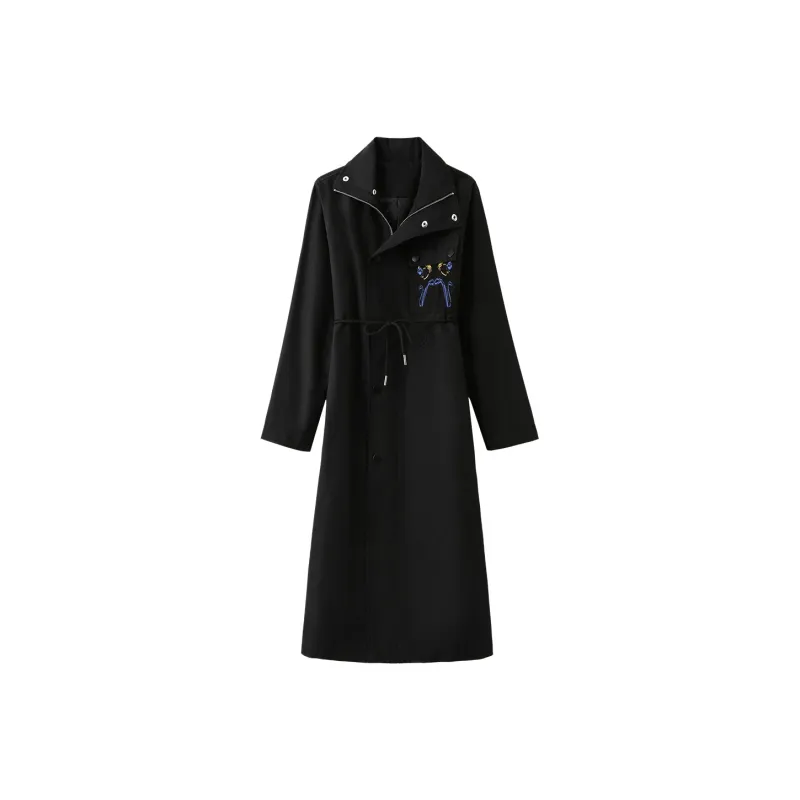 H YXIANG Trench Coats Women's Black-0