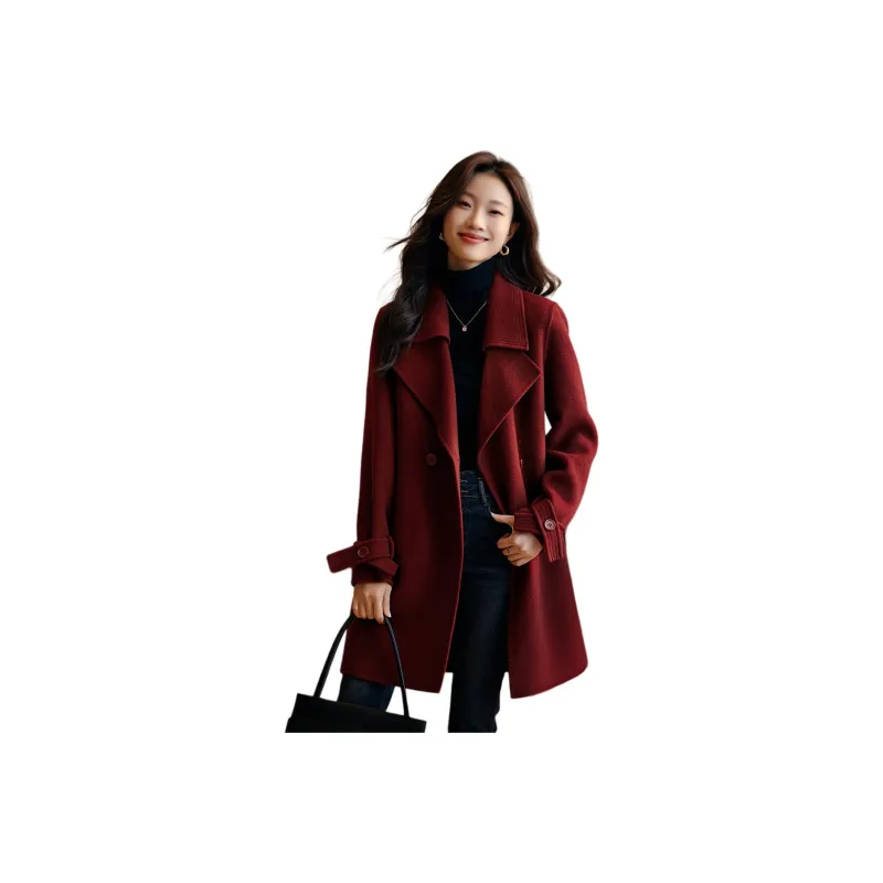 Mo Han Yi Mei Coats Women's Burgundy-0