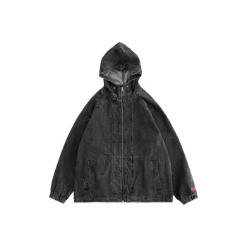 BLUELANDINC Loose Fit Denim Jacket Women's Black Gray Color